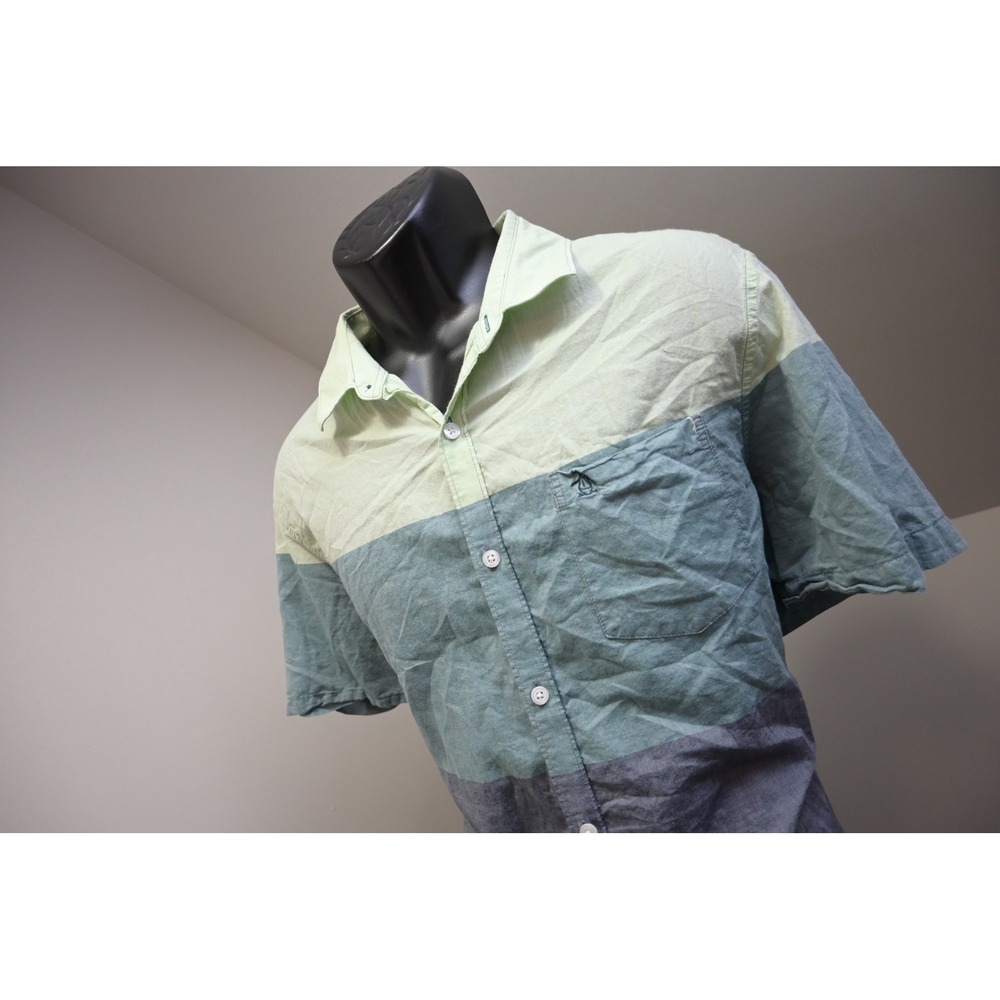 Original Penguin Button Up Dress Shirt Mens XXL Green Color Block Slim Fit EUC